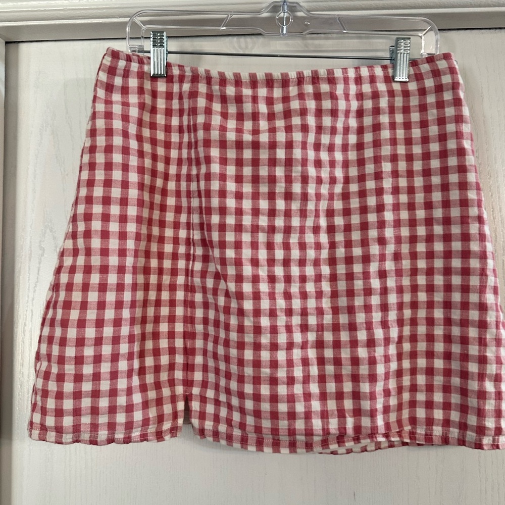 American Eagle Outfitters Pink and White Gingham Mini Skirt